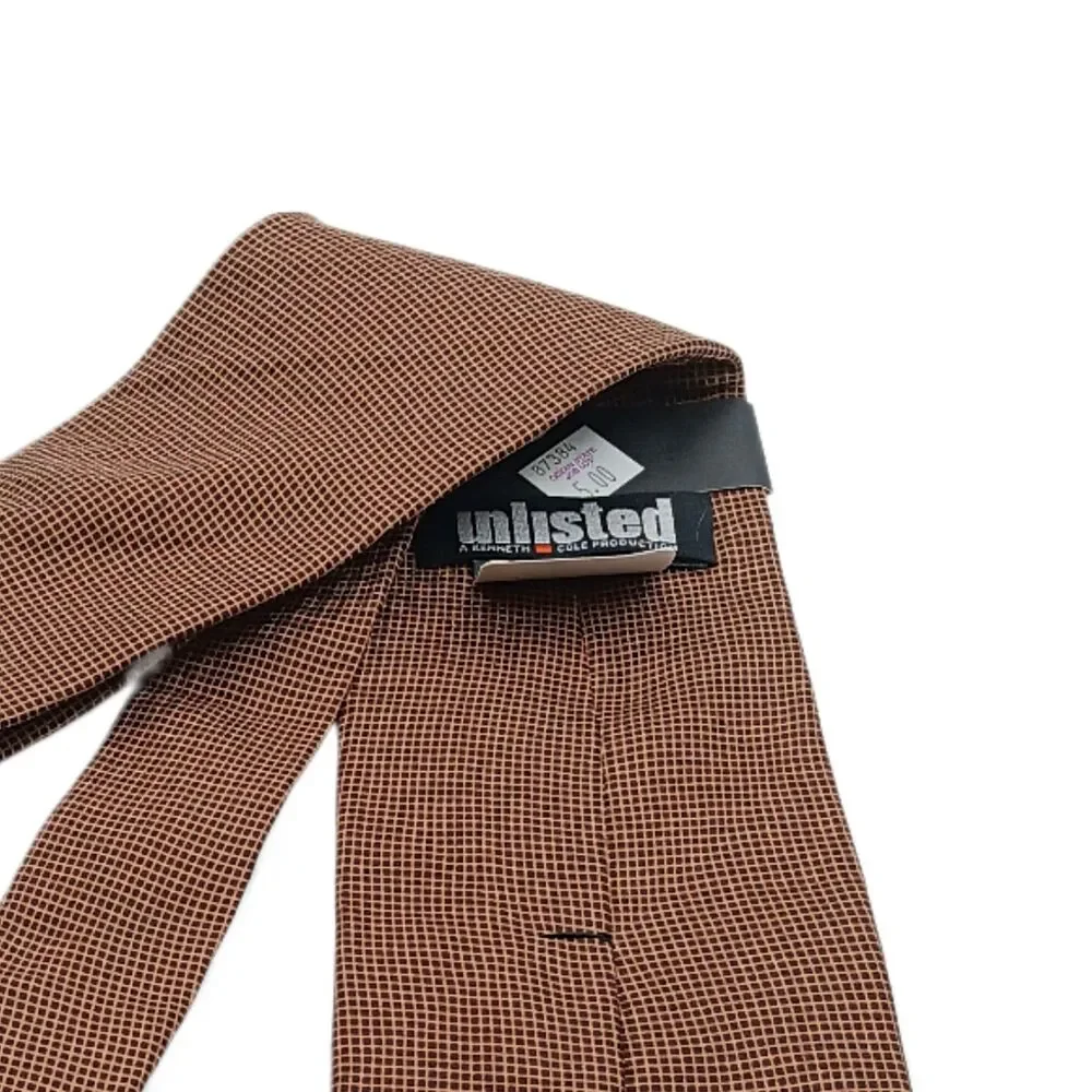 Unlisted Kenneth Cole Silk Tie Mens 59” Brown Microcheck Graph Wide NWT